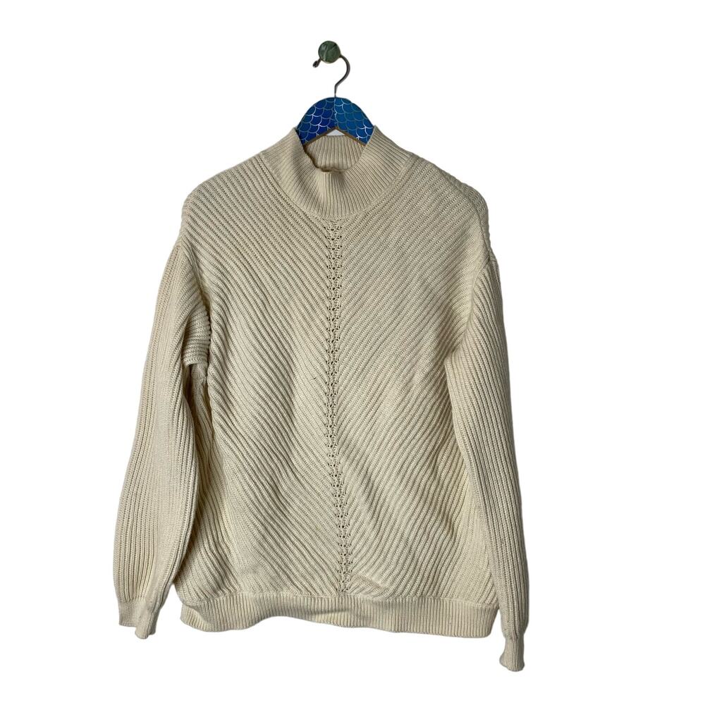 MARINE LAYER Skylar Turtleneck Sweater Ivory Cotton Wool Blend Size Large